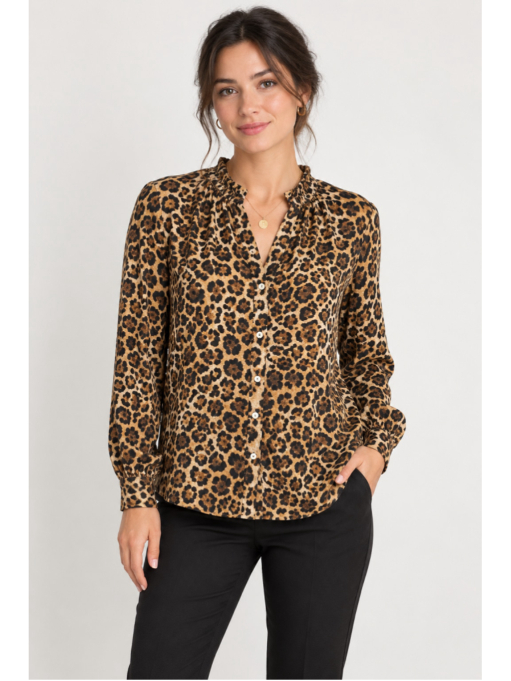 Fever Women’s Leopard-Print Blouse Petite Small